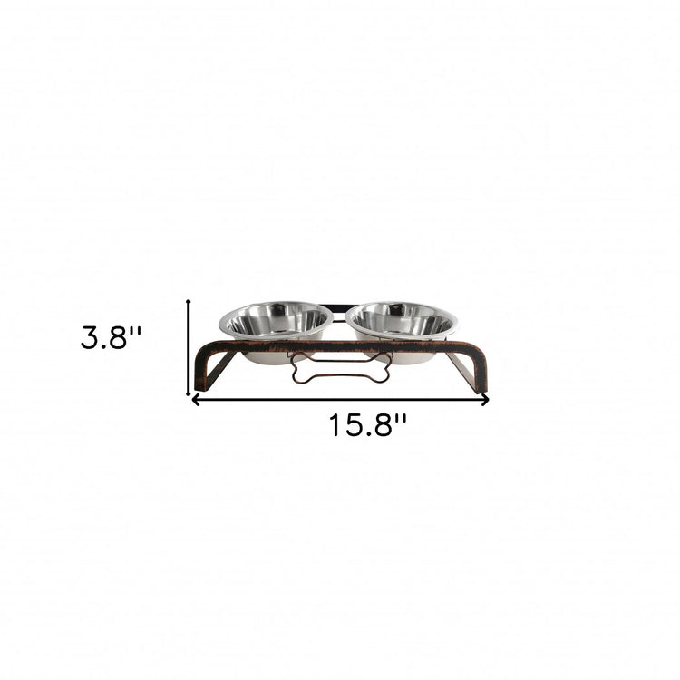 Rustic Elevated 16oz Two Bowl Dog Feeding Station