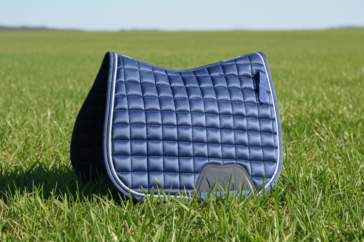 Blue Horse Saddle Pad for Jumping with Ear Bonnet, Bell Boot