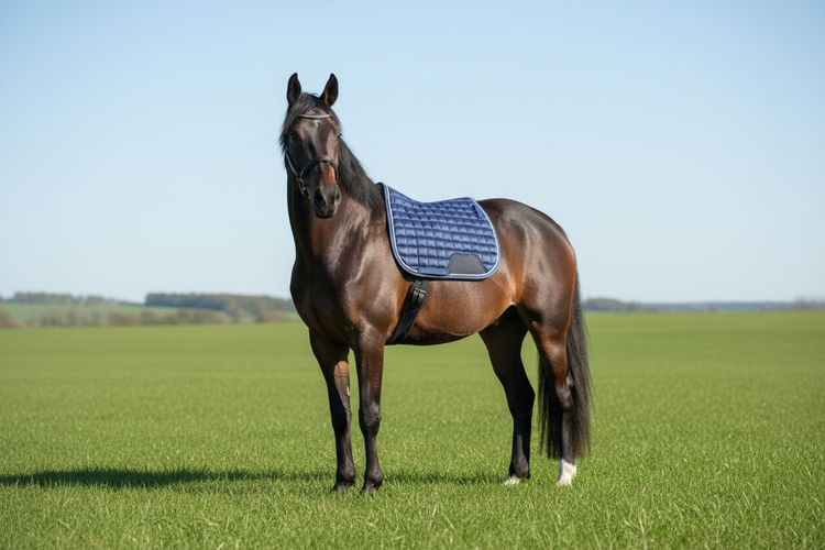Blue Horse Saddle Pad for Jumping with Ear Bonnet, Bell Boot