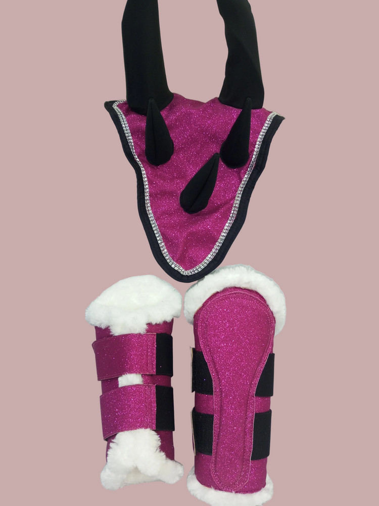 Pink Horse Dragon Saddle Pad, Ear Bonnet & Horse Boot Set