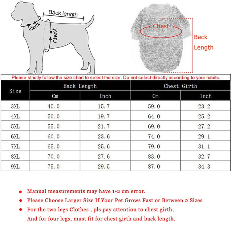 3XL-9XL Winter Warm Pet Sweater
