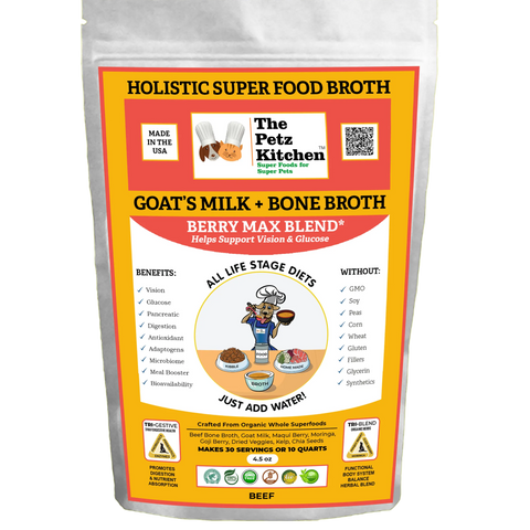 Goats Milk + Bone Broth Berry Max Antioxidant Vision & Glucose Support Broth* The Petz Kitchen Dog & Cat Holistic Super Foods*