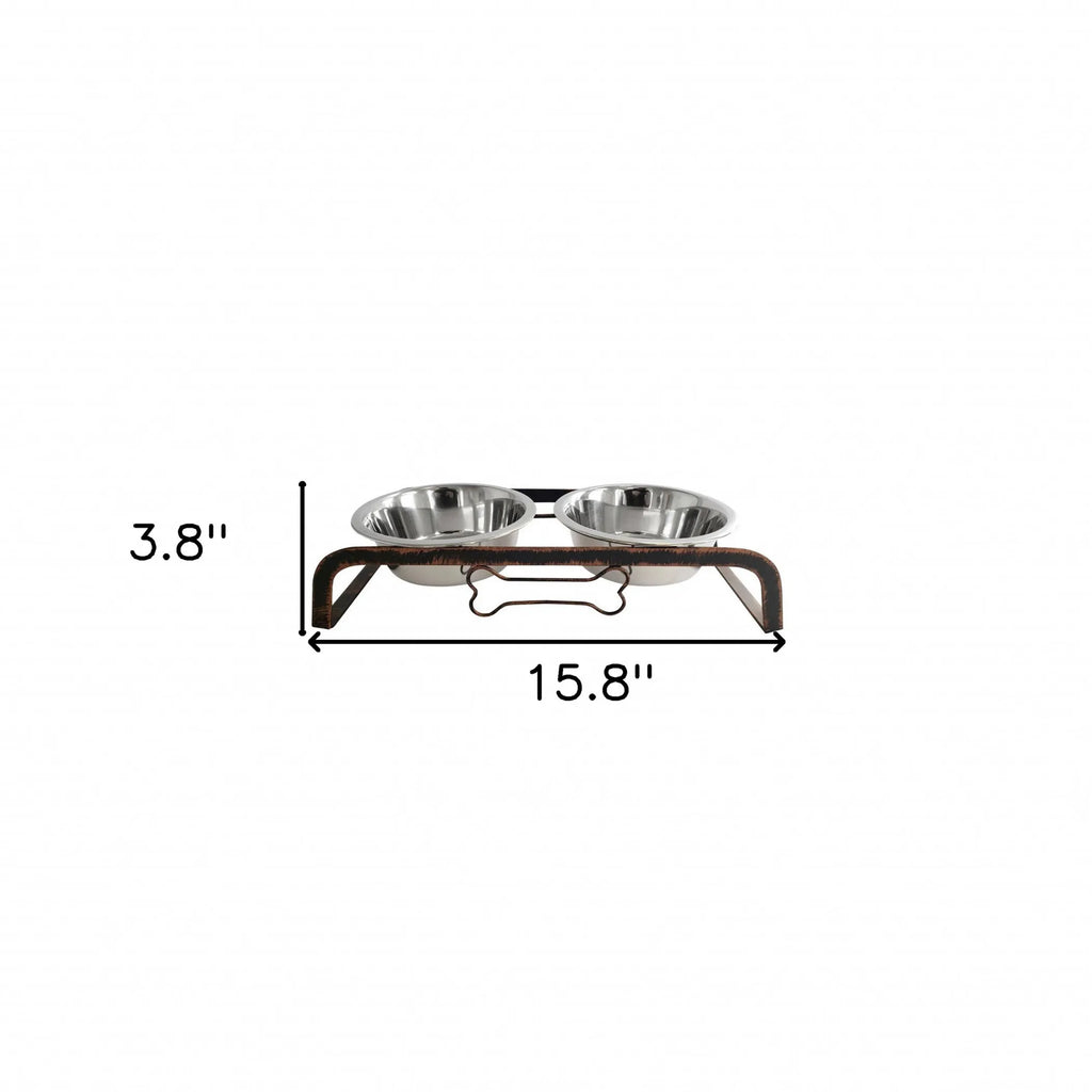 Rustic Elevated 16oz Two Bowl Dog Feeding Station