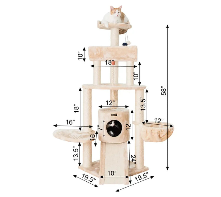 Armarkat Real Wood Spacious Thick Fur Cat Tower W Lounge