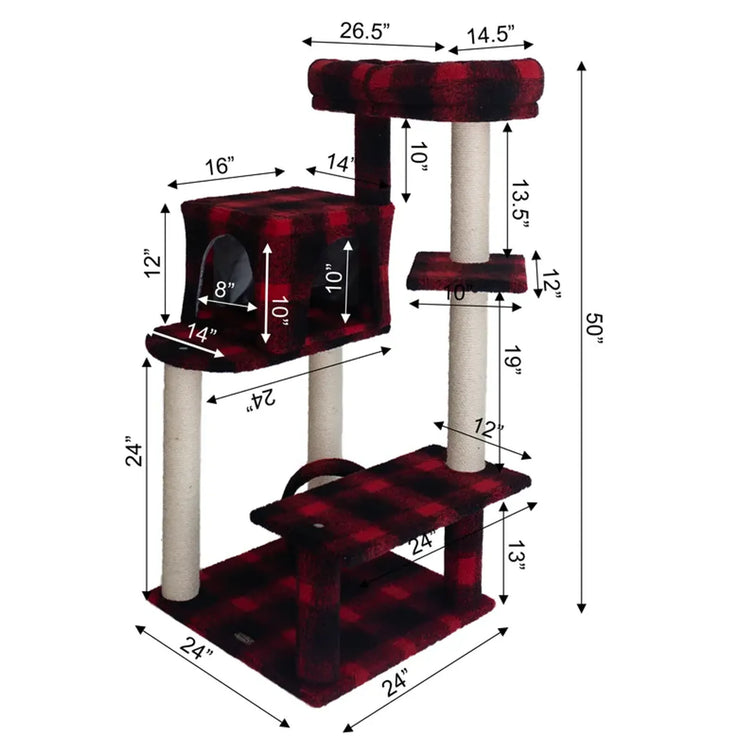 Real Wood B5008 50-Inch Classic Cat Tree With Veranda, Bench