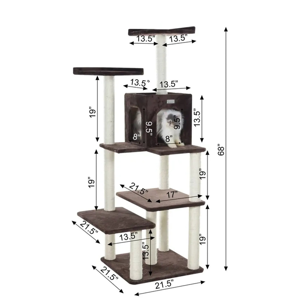 GleePet 66-Inch Cat Tree Real Wood Cat Climber W 4 Levels