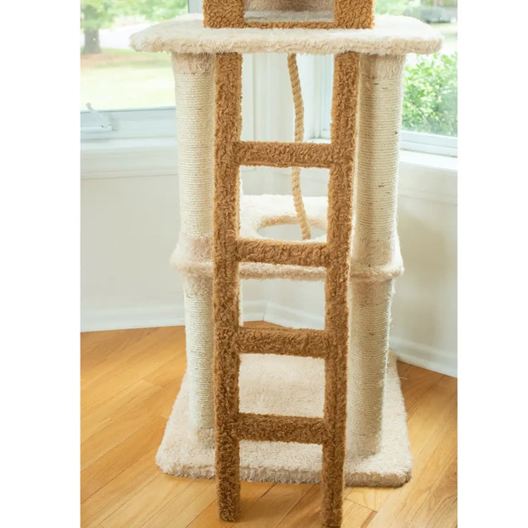 Real Wood Multi-Level Cat Tower X8303 Cat Tree In Beige