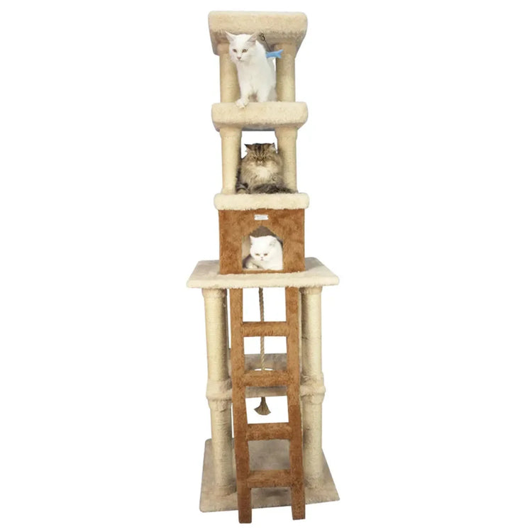 Real Wood Multi-Level Cat Tower X8303 Cat Tree In Beige