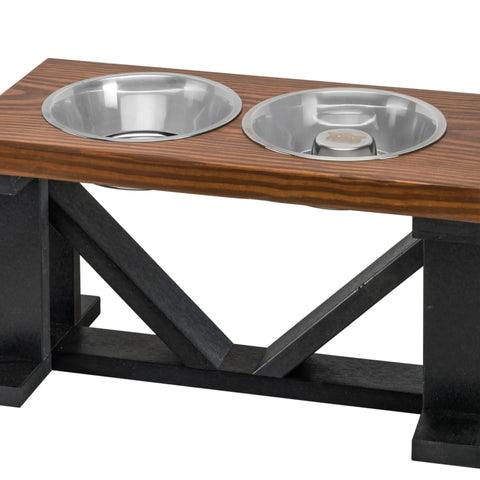 Farmhouse 2-Bowl Elevated Dog Feeder Chestnut Medium, Black Base