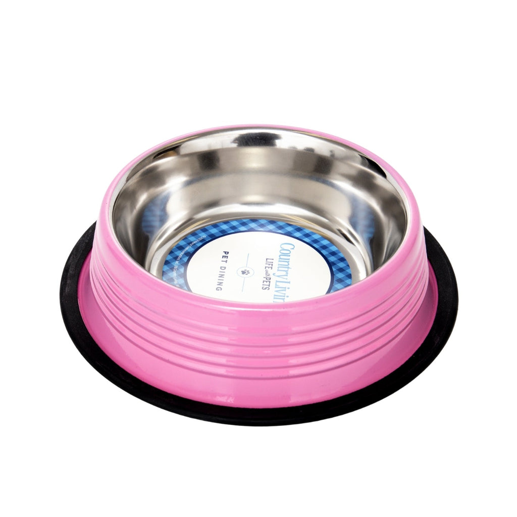 Country Living Set of 2 Ribbed Non-Slip Pet Bowls – Carnation Pink