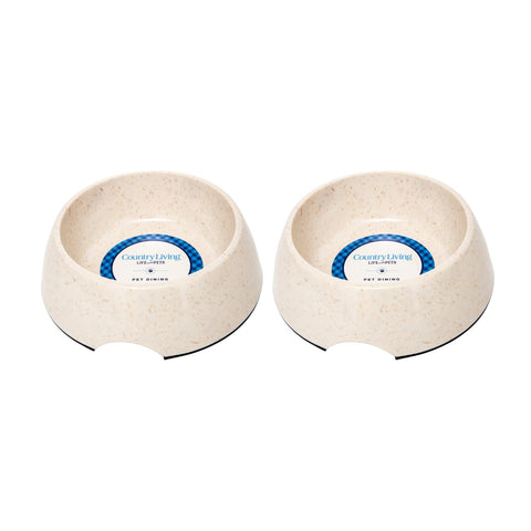 Country Living Set of 2 Natural Fiber Dog Bowls – White Swan
