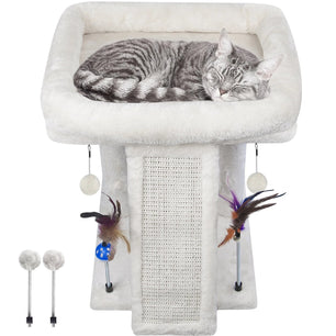 Cozy Beige Cat Tree with Condo, Scratch Post, Hammock & Fun Hanging Balls for Your Feline Friends
