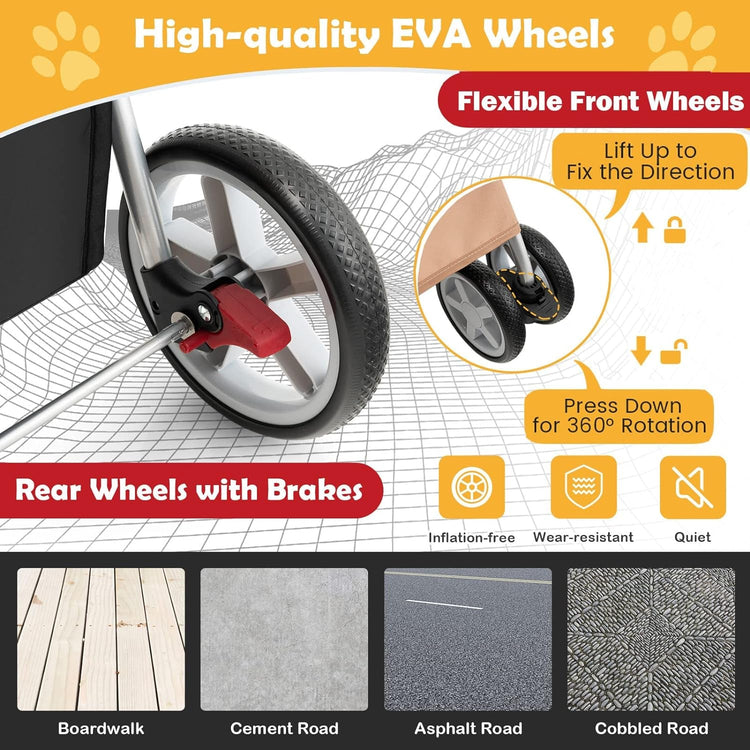 Folding Dog Stroller for Small Medium Dogs Cats Puppy, 4 Lockable Wheels Cat Stroller Pet Travel Carrier Strolling Cart, Safety Belt, Removable Liner and Storage Basket (Beige)