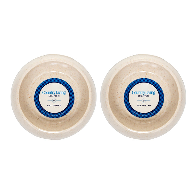 Country Living Set of 2 Natural Fiber Dog Bowls – White Swan