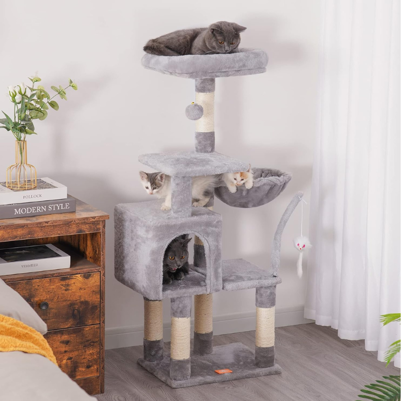 Heybly Small Cat Tree with Hammock – Compact Cat Tower & Furniture for Indoor Cats
