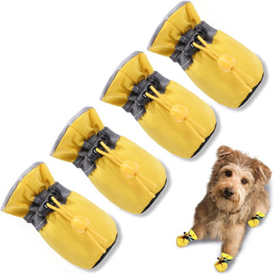 Waterproof Reflective Dog Boots – Winter Warm Anti-Slip Pet Shoes with Adjustable Drawstring, for Small Dogs & Puppies (Set of 4)