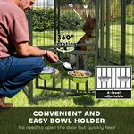Welded Wire Dog Kennel with 360 Rotating & 4 Levels Adjustable Bowls, Waterproof Cover, 3.9 X 3.9 X 4.5