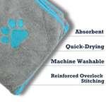 Country Living Large Gray Microfiber Dog Bath Towel with Teal Embroidered Paw Print