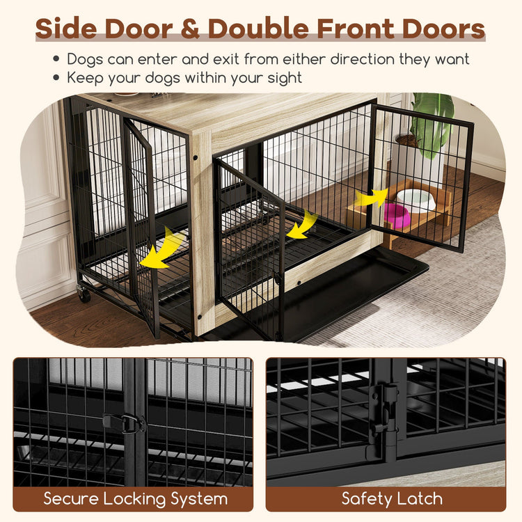 Industrial Dog Kennel with Flip-up Top 3 Lockable Doors and Removable Tray-Gray