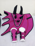 Pink Horse Dragon Saddle Pad, Ear Bonnet & Horse Boot Set