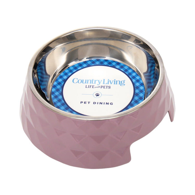 Country Living Set of 2 Diamond Twill Melamine Dog Bowls with Removable Stainless Steel Inserts – Wood Rose