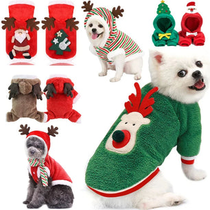 Winter Christmas Dog & Cat Coat Hoodie with Elk & Santa Claus Design