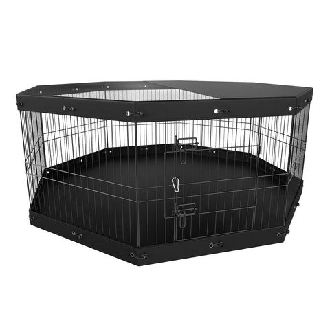 Dog Playpen, 8 Panels Foldable Metal Dog Exercise Pen with Top Cover and Bottom Pad, 24