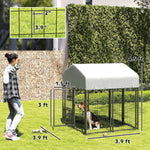 Welded Wire Dog Kennel with 360 Rotating & 4 Levels Adjustable Bowls, Waterproof Cover, 3.9 X 3.9 X 4.5