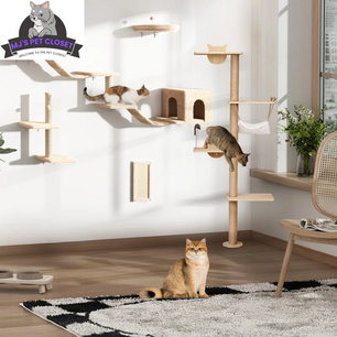 Elevate Your Cat's Playtime with the Darkiel 7-Piece Wall-Mounted Climbing Tower